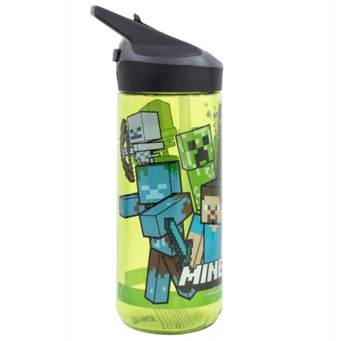Bidon MInecraft butelka na wodę z ustnikiem i słomką tritan 620 ml