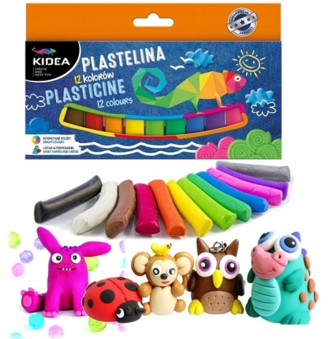 Plastelina szkolna 12 kolorów KIDEA neonowe