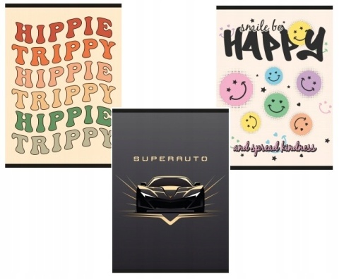 Zeszyt A4 w kratkę 32 Happy Auto Hippie Trippy 3 szt