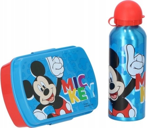 Bidon aluminiowy 500ml + śniadaniówka w pudełku Myszka Miki Mickey