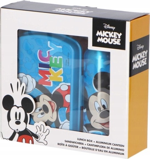 Bidon aluminiowy 500ml + śniadaniówka w pudełku Myszka Miki Mickey