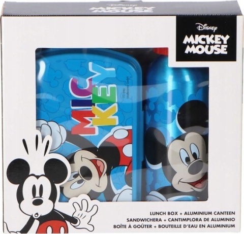 Bidon aluminiowy 500ml + śniadaniówka w pudełku Myszka Miki Mickey