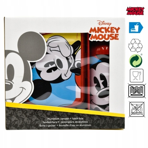 Bidon aluminiowy 500ml + śniadaniówka w pudełku Myszka Miki Mickey