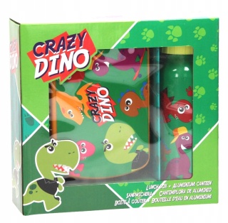 Bidon aluminiowy 500ml + śniadaniówka w pudełku dinozaury Crazy Dino
