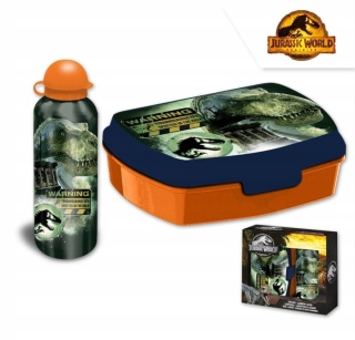 Bidon aluminiowy 500ml + śniadaniówka w pudełku dinozaury Park Jurajski