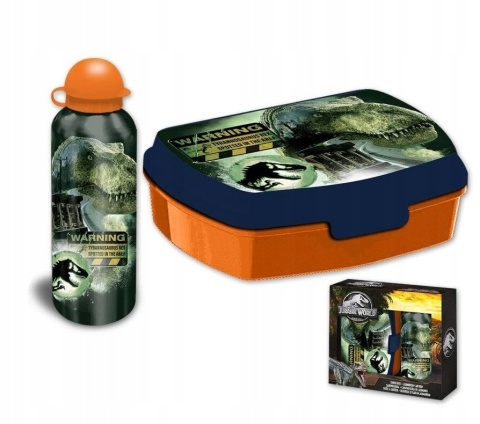 Bidon aluminiowy 500ml + śniadaniówka w pudełku dinozaury Park Jurajski