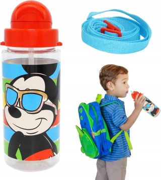 Bidon butelka na wodę ze słomką i paskiem Tritan Myszka Miki Mickey