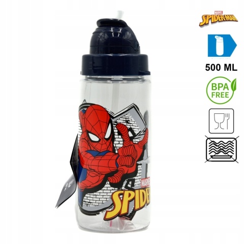 Bidon butelka na wodę ze słomką i paskiem Tritan Spiderman