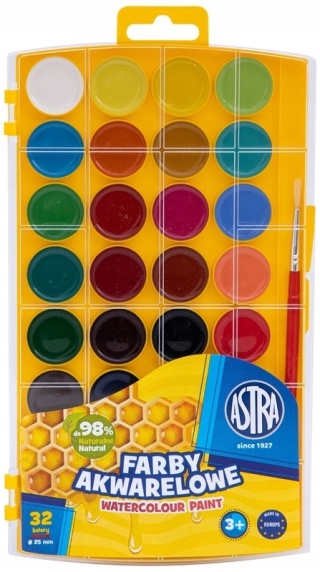 Farby akwarelowe szkolne 32 kolory x 2 ml Astra