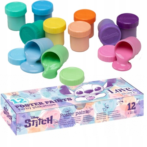 Farby plakatowe Patio 20 ml 12 kolorów Lilo I Stitch pastel pastelowe Farby plakatowe Patio 20 ml 12 kolorów Lilo I Stitch pastel pastelowe