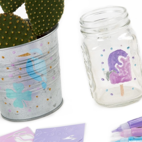 Markery farby w pisaku arylowe metaliczne z szablonami KIDEA 10 kolorów