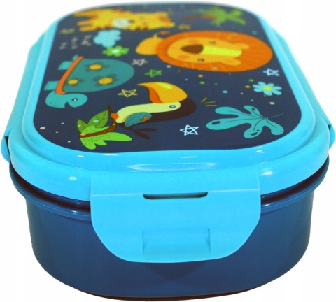 ŚNIADANIÓWKA lunchbox dwukomorowa + sztućce widelec DŻUNGLA LEW ŻÓŁW TYGRYS