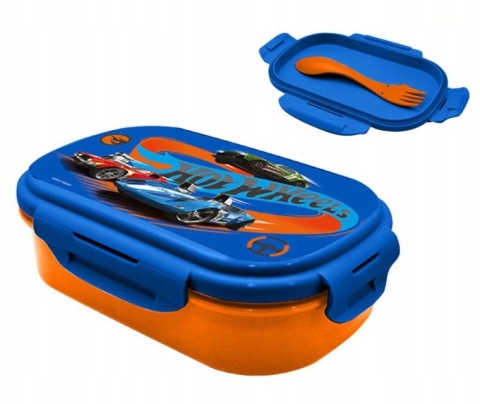 ŚNIADANIÓWKA lunchbox dwukomorowa + sztućce widelec HOT WHEELS