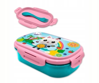 ŚNIADANIÓWKA lunchbox dwukomorowa + sztućce widelec KOCI DOMEK GABI