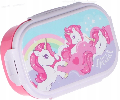 ŚNIADANIÓWKA lunchbox dwukomorowa + sztućce widelec jednorożce UNICORN