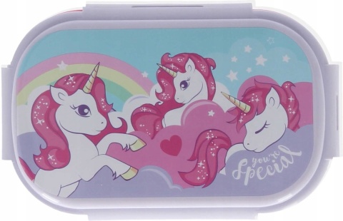ŚNIADANIÓWKA lunchbox dwukomorowa + sztućce widelec jednorożce UNICORN