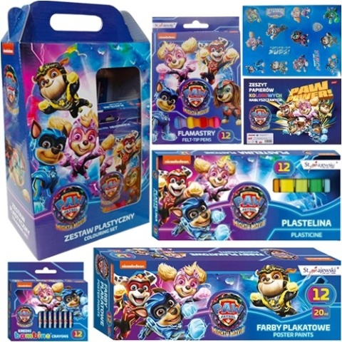 Zestaw plastyczny wyprawka kredki farby plastelina flamastry kotek PUSHEEN