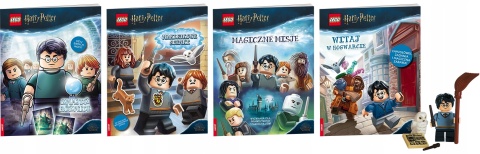 LEGO Harry Potter 4 książki z zadaniami naklejki figurka metalowa puszka