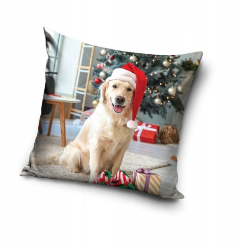 Poszewka na poduszkę 40x40 jasiek świąteczna piesek w czapce Mikołaja