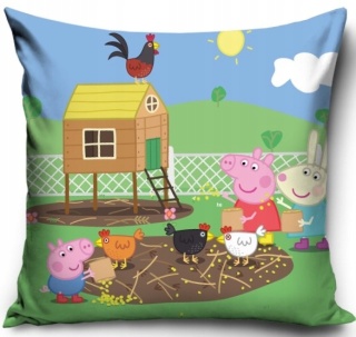 Poszewka na poduszkę jasiek ŚWINKA PEPPA i George karmią kury 40x40