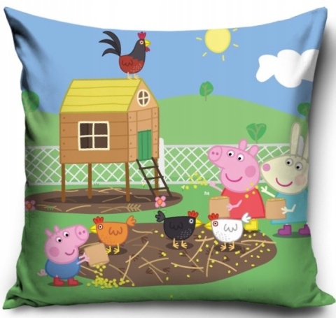 Poszewka na poduszkę jasiek ŚWINKA PEPPA i George karmią kury 40x40