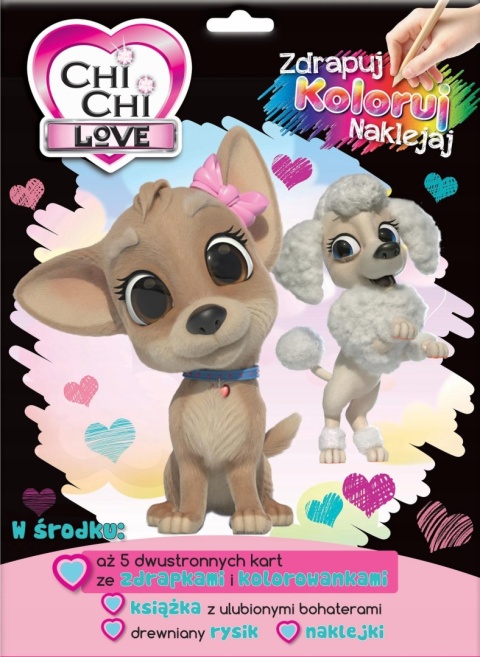 Wydrapywanka + rysik dwustronne zdrapki z kolorowanką PIESKI chi chi love