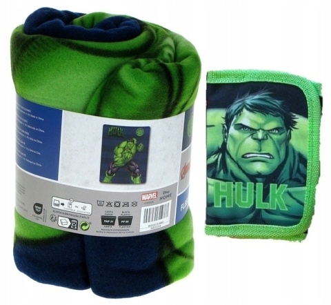 Koc narzuta polarowa 100x140 portfel portfelik rzep suwak AVENGERS HULK Koc narzuta polarowa 100x140 portfel portfelik rzep suwak AVENGERS HULK