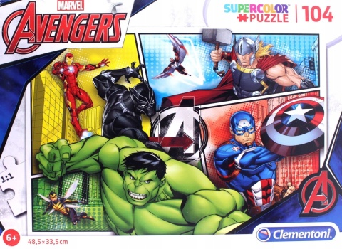 Avengers Hulk Thor Czarna pantera Iron Man Puzzle Clementoni 104 EL 27284
