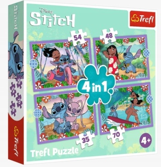 Lilo i Stitch 4W1 Stich Trefl Puzzle 207 EL układanki 35 48 54 70el 34633