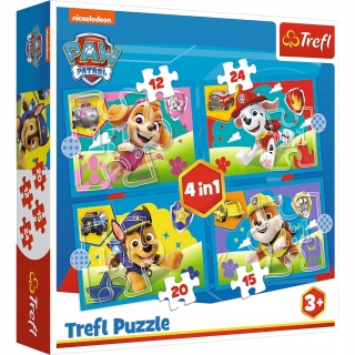 Psi Patrol biegnące pieski i ich pojazdy 4W1 Trefl Puzzle 71 EL 34628