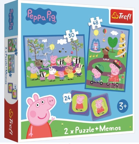 ŚWINKA PEPPA Trefl Radosne chwile ze Świnką Puzzle 2w1 48 30 MEMO 24 el