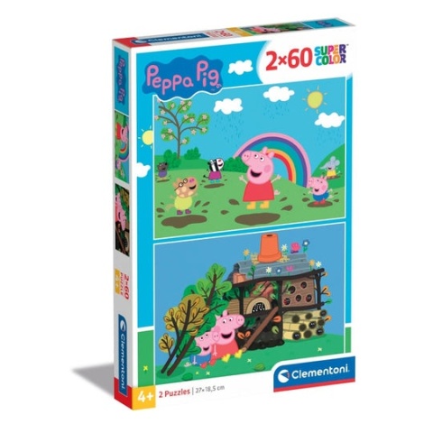 Świnka Peppa super color Puzzle Blue Clementoni 2 X 60 2x60 EL 21622