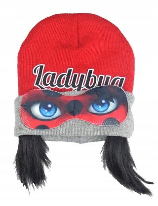 BIEDRONKA I CZARNY KOT czapka wywijana kucyki 54