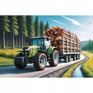 Ciągnik leśny traktor z przyczepą z drewnem Puzzle Trefl 100 EL 16493