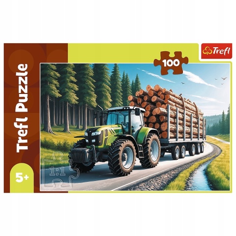 Ciągnik leśny traktor z przyczepą z drewnem Puzzle Trefl 100 EL 16493