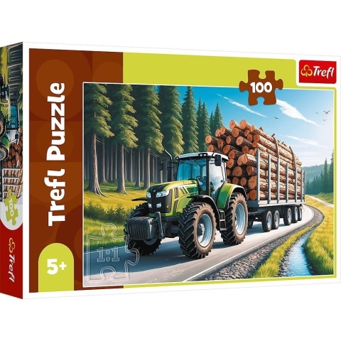 Ciągnik leśny traktor z przyczepą z drewnem Puzzle Trefl 100 EL 16493
