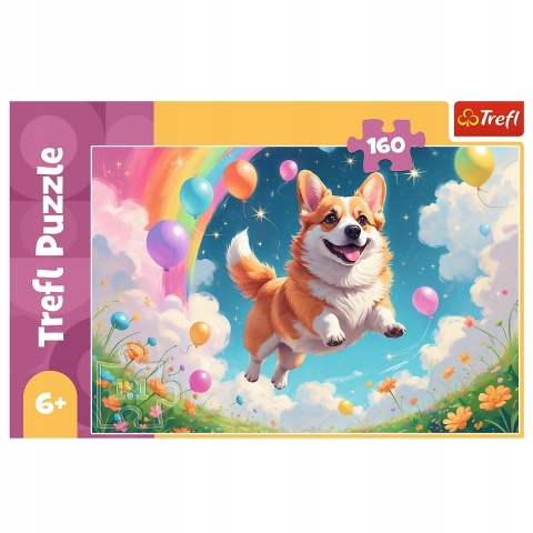 Pies piesec Corgi tęcza baloniki chmurki Trefl Puzzle 160 EL 13326