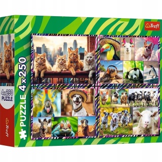 Puzzle 4x250 Zabawne zwierzaki TREFL 4w1 4 x 250 el 33,9x23,9 cm 13313