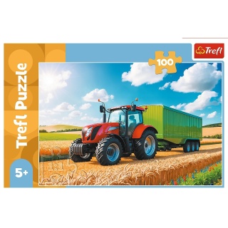 Traktor z przyczepą ciągnik w polu Puzzle Trefl 100 EL 16494