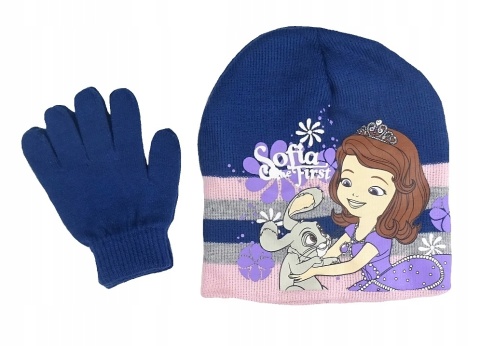 KSIĘŻNICZKA ZOSIA czapka podwójna jesienna zimowa + rękawiczki granat 54