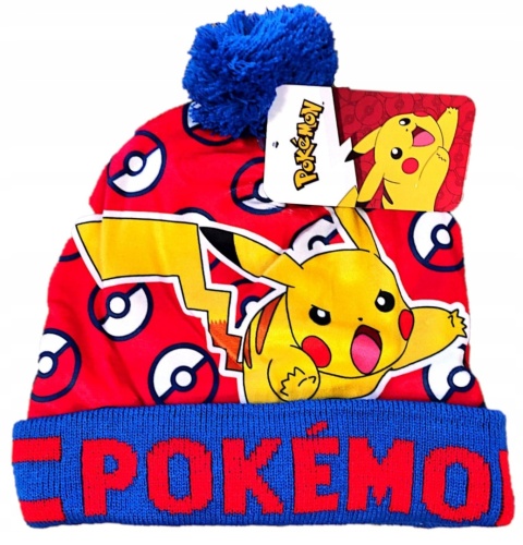 POKEMON czapka zimowa ocieplana polar pompon wywijana oficjalna 54