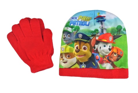 PSI PATROL czapka zimowa ocieplana polarem czerwona + rękawiczki 52