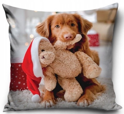 Poszewka na poduszkę 40x40 jasiek świąteczna piesek miś czapka Mikołaja