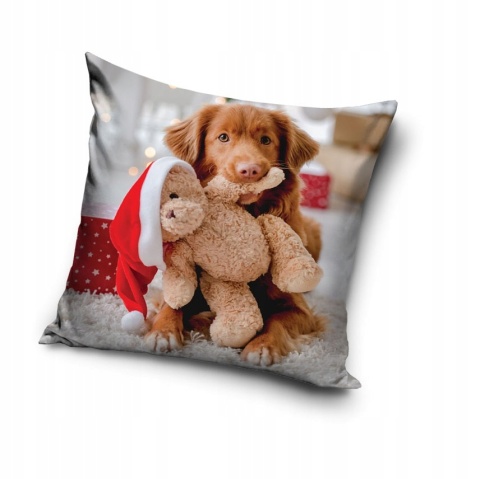 Poszewka na poduszkę 40x40 jasiek świąteczna piesek miś czapka Mikołaja