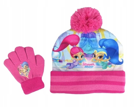 SHIMMER I SHINE czapka wywijana ocieplana polarem zimowa+ rękawiczki 52-54