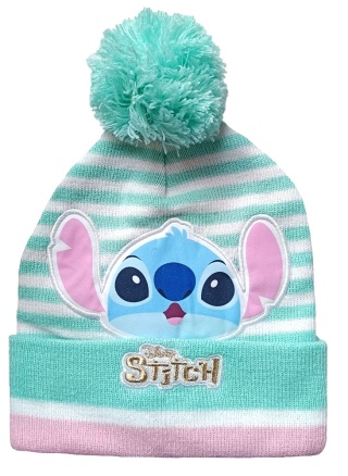 Stitch czapka wywijana haft pompon Stich jesienna zimowa miętowa 54