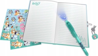 Bluey i Bingo pieski sekretny pamiętnik naklejki długopis UV