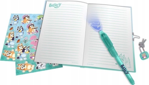 Bluey i Bingo pieski sekretny pamiętnik naklejki długopis UV