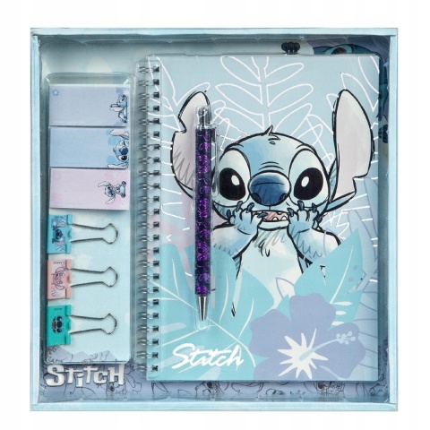 Notatnik kołonotatnik pamiętnik Stich długopis znaczniki klipsy STITCH