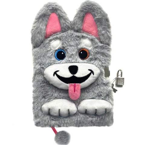 Notatnik pamiętnik kudłacz z kłódką Wilk Wilczek Husky szary